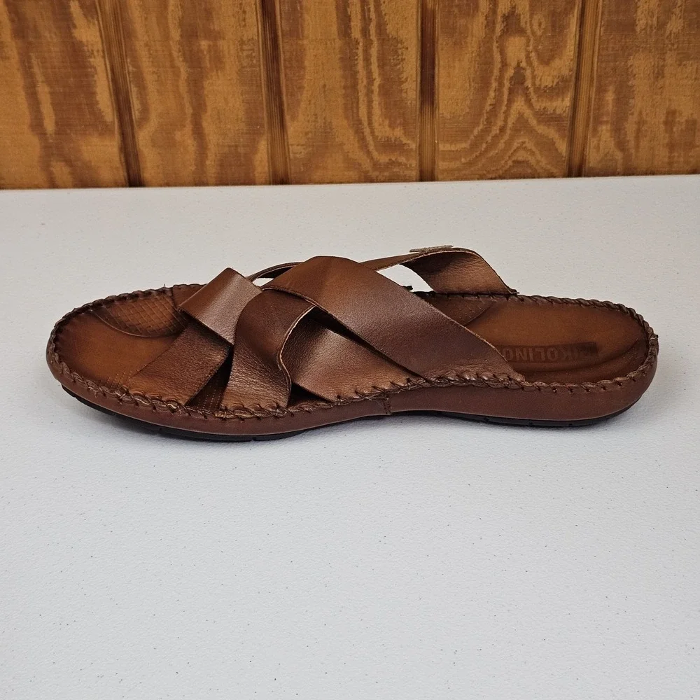 Pikolinos Tarifa Slide Sandals Men Sz 46 / 12 Brown Leather Slip On Open Toe NEW